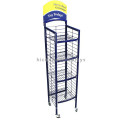 Strong 4-Layer Advertising Money Saving Floor Stand Metal Rolling Grocery Store Display Shelves